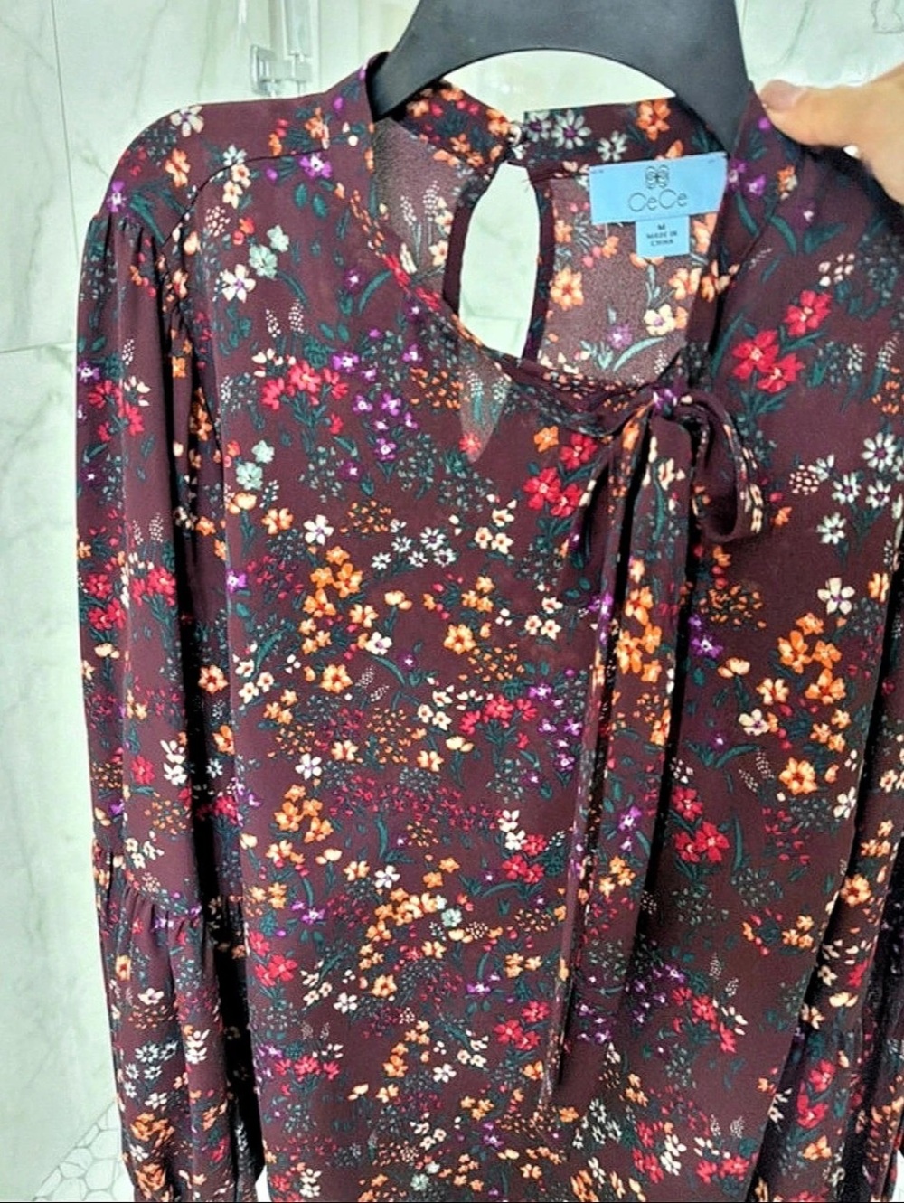 Cecé Floral Long Sleeve Blouse in Brown & Multicolor